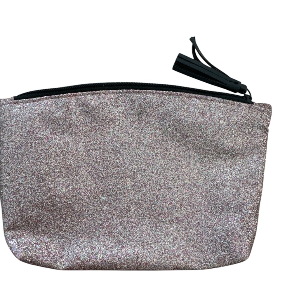 Ipsy Pink Silver Glitter Glam Cosmetic Bag Black Tassle - Picture 2 of 4